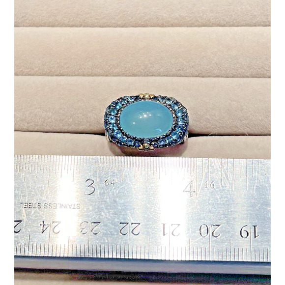 Barbara Bixby .925 & 18k Blue Chalcedony and London Blue Topaz Sadhana Ring 8.5 - Picture 5 of 5
